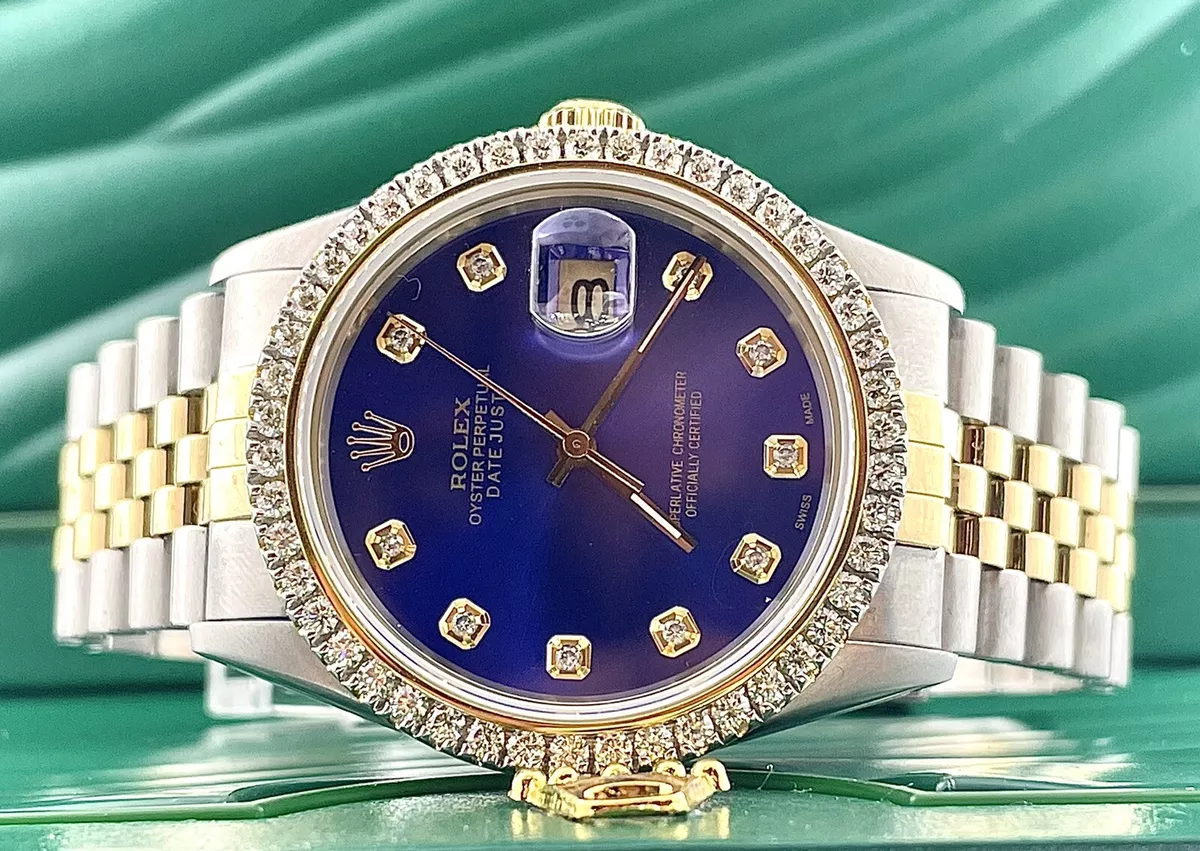 Rolex Datejust 36 Steel Yellow Gold Silver Dial Diamond Bezel Mens