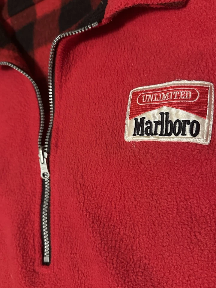 Vintage Marlboro Buffalo Plaid Reversible 1/4 Zip Fleece Pullover Jacket Sz XXL - Image 3 of 4