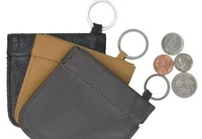 Black Leather Men's Squeeze Open Coin Change Holder Front Pocket Key Ring Purse
