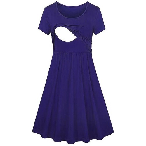 Maternity Women Pregnant Nursing Dress Loose Short Sleeve Breastfeeding Dress UK - Picture 15 of 35