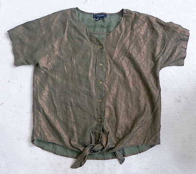 Ellen Tracy Linen Leinenbluse kupferfarben mit lockerer Schleife L XL