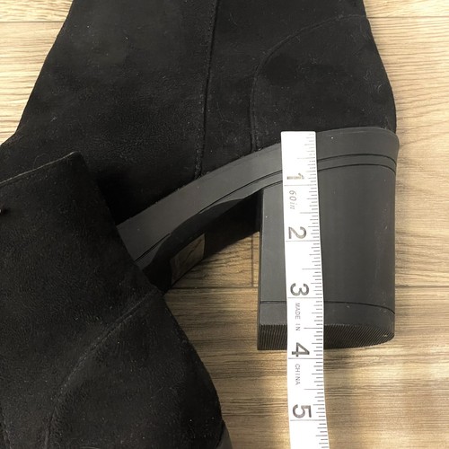French Connection Black Faux Suede Moto Zipper Platform Chunky Heel Boots sz 10 - Picture 9 of 9