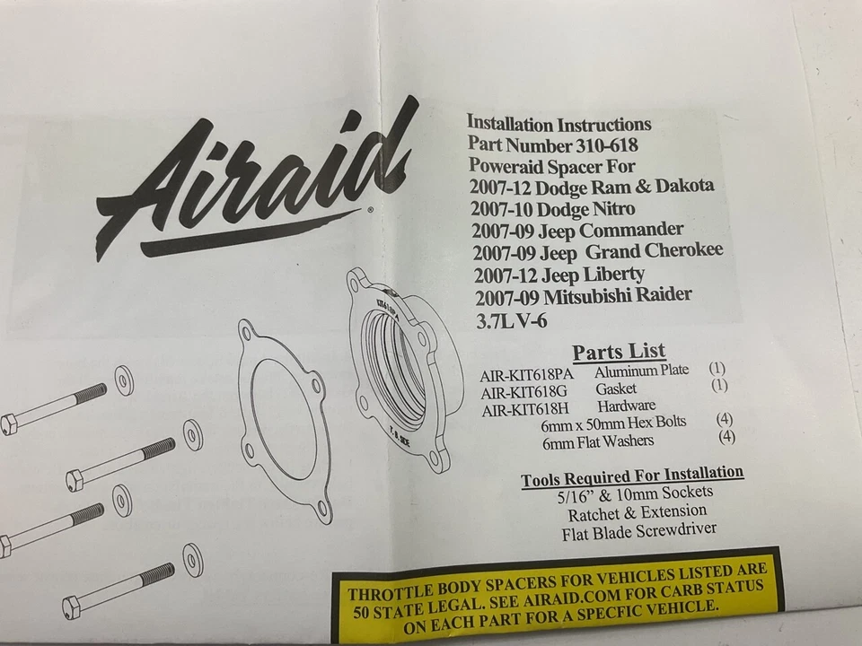 Espaçador de corpo do acelerador Airaid 310-618 desempenho para Jeep Liberty V6 2007-2012 - Imagem 4 de 4