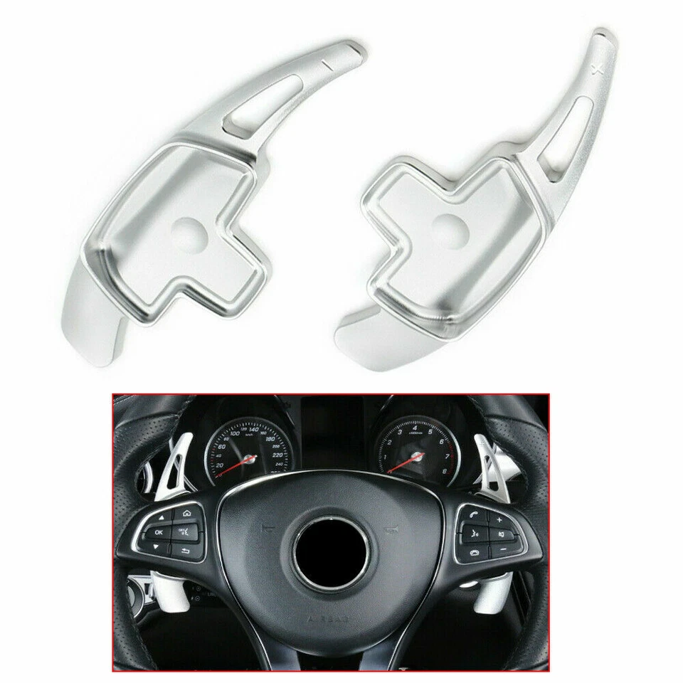 Silver Steering Wheel Paddle Shifter Extension For Mercedes Benz A B C E CLA GLA - Image 3 of 4