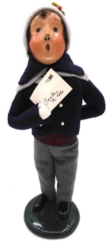 Byers Choice Caroler Junge mit blauem Mantel und Brief an den Weihnachtsmann 1992 Figur 10" - Bild 2 von 14