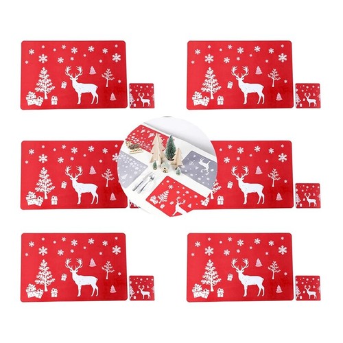 Christmas Placemat Washable Table Place Mat Sets of 6 Placemat & 6 Cup Mats9334 - Picture 2 of 9