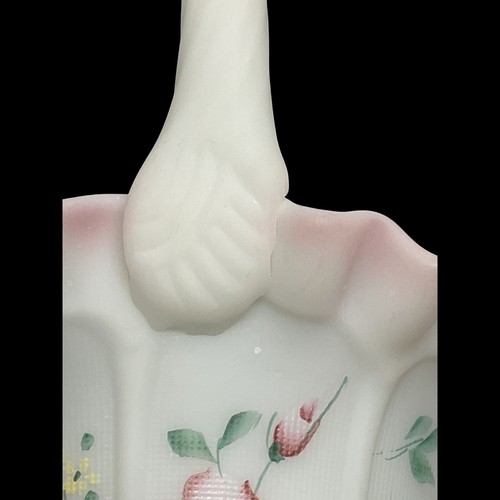 Fenton Rose Garden White Satin Ruffled Rim Basket With Pink Trim Signed Mint - Picture 6 of 15