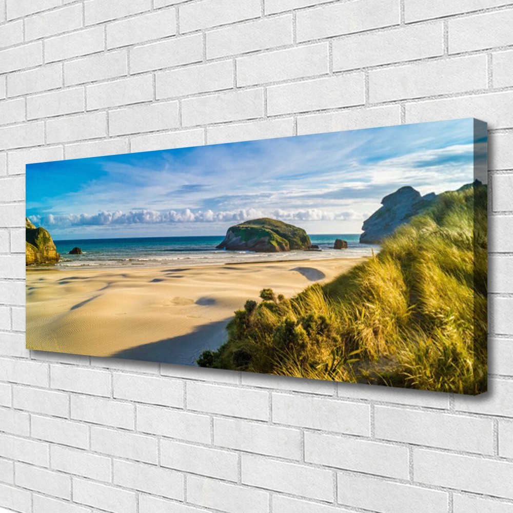 Tableaux sur toile paysage plage et rochers grand format panoramique 125x50