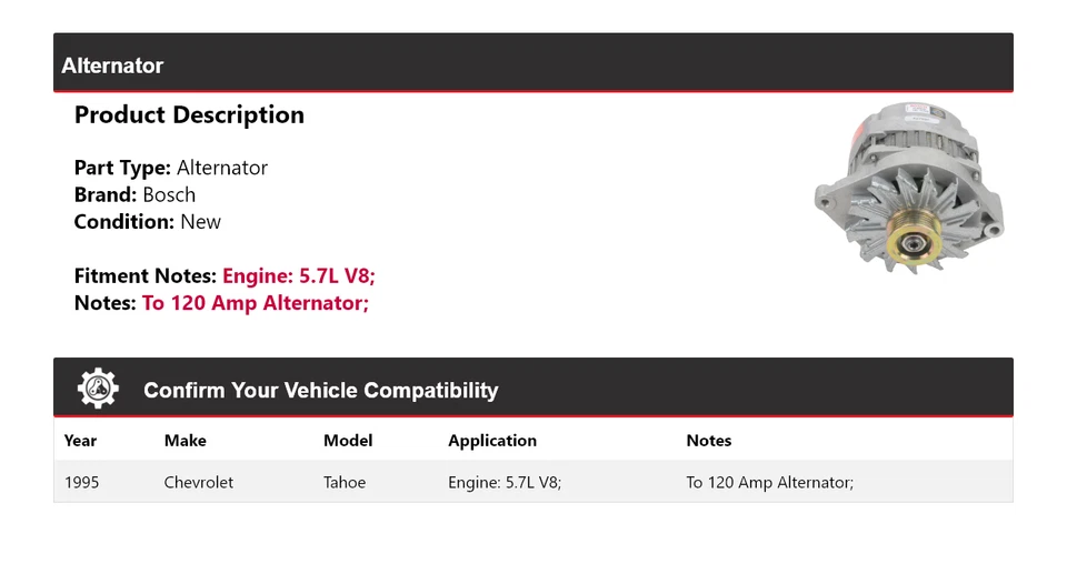 Alternador Bosch para Chevrolet Tahoe 1995 5,7 L V8 (nuevo) Foto 2 de 4