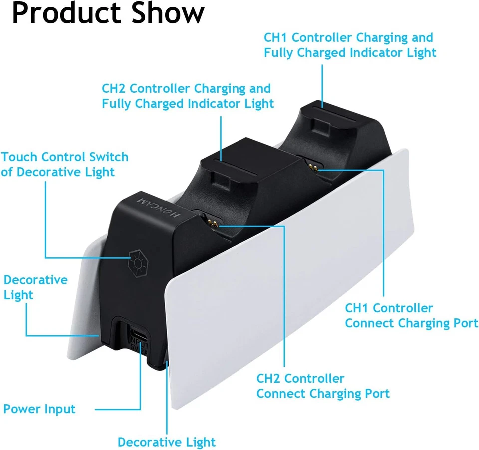 Mcbazel Dual USB Charger Staion for PS5 Controller Dualsense Controller Charging - Image 2 of 4