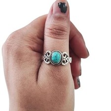 NATURAL TIBETAN TURQUOISE DEC BIRTHSTONE 925 SILVER DESIGNER BOHEMIAN WOMEN RING