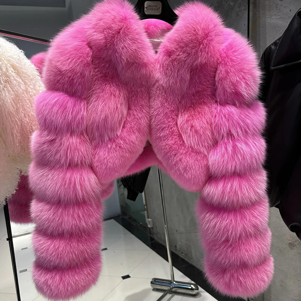 Fashion Multicolor Women Natural Fox Fur Coat Winter Natural Fur