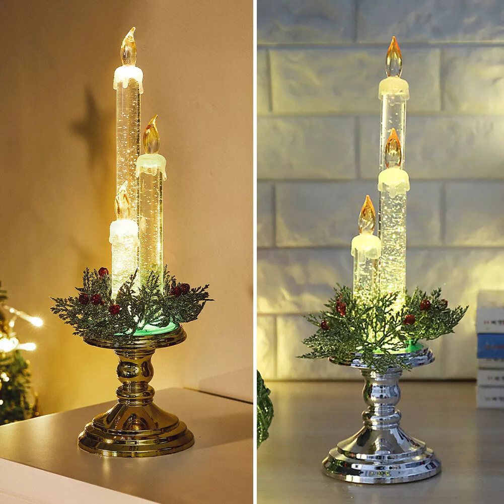 Christmas LED Candle Flameless 3 Glitter Pillar Candlestick Wedding Candelabra