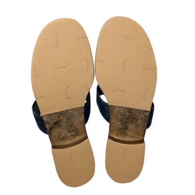 CHANEL Vintage CC Mark Logo Thong Sandals #38-38.5 Blue Black