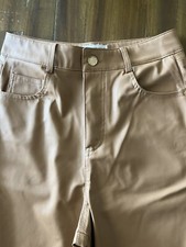 Zara Women s Size 4 Wide Leg Tan Pleather Pants With Pockets Zip Button Closure