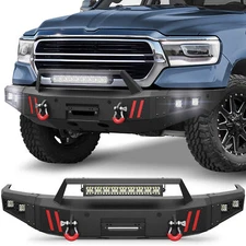 Off-Road For 2019-2025 Dodge Ram 1500 Front Bumper w/ Winch Plate & LED Lights