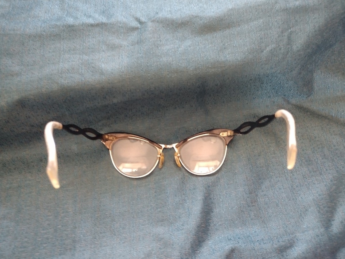 Vintage Retro Cat Eye Glasses White & Gold 50's 60's Mid Vintage Retro Cat Eye Glasses White & Gold 50's 60's Mid