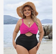 Eomenie Women's Tummy Control One Piece Swimsuit Cutout High Waist pink black