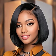 Heat Resistant Short Bob Synthetic Lace Front Wigs Glueless Black Straight Hair