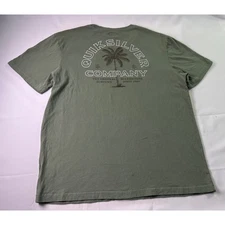 Quiksilver Men's T-Shirt Large Olive Green Retro Palm Tree Graphic Surf Skater