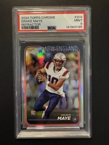 Drake Maye 2024 Topps Chrome Football #203 REFRACTOR ROOKIE CARD PSA 9 MINT!