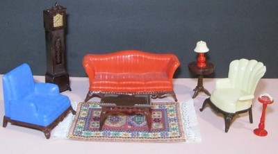 9pc VINTAGE RENWAL DOLLHOUSE FURNITURE LIVING ROOM LOT GRANDFATHER CLOCK ASHTRAY