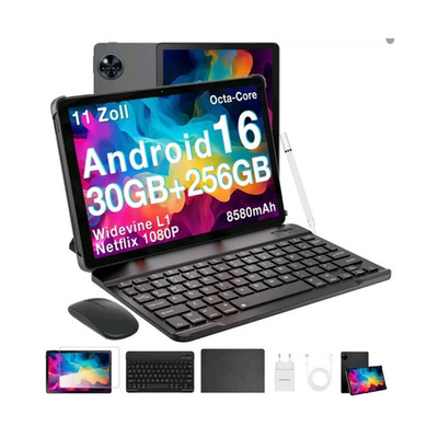 11 Zoll Tablet Android 16 30GB RAM 128GB Unisoc T7200 IPS Wi Fi Grau