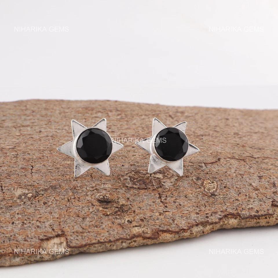 Argento Sterling Rotondo Onice Nera Gemma Matrimonio Pendente Gancio Compleanno - Immagine 4 di 4