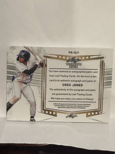 GREG JONES Auto RC #/3 1/3 Logo Man MLB Patch 2019 Leaf Trinity - Picture 2 of 3