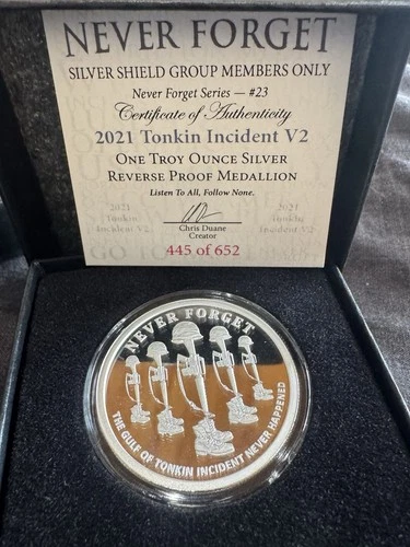 Silver Shield - 2021 Tonkin Incident V2 1oz Reverse Proof Never Forget #23 W/COA