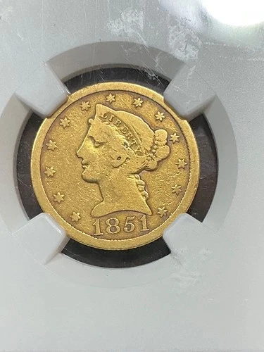 NGC FINE DETAILS CLEANED 1851 O $5 GOLD LIBERTY HALF EAGLE VERY SCARCE DATE