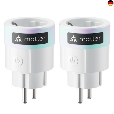 Plug Mini 2er Pack, Matter-fähig mit Leistungsüberwachung, WLAN&Bluetooth, kompa