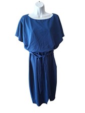Kensie Blue Belted Dress 10 Sheath Batwing Sleeve Elegant Casual Chic