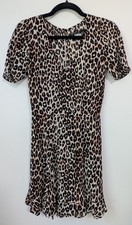 Reformation Leopard Print V-Neck Ruffle Mini Dress Short Sleeve Viscose