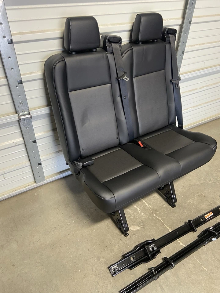 Ford Transit 2015-2025 asiento OEM negro LTHR 36" doble pasajero y soportes de piso Foto 3 de 4