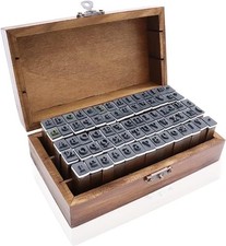 70Pcs Wooden Rubber Alphabet Letter Number Stamps, Rectangular, Capital  Low...