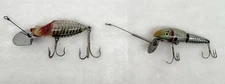 2 Vintage Jointed Crankbait Fishing Lures Heddon Tiny Go-Deeper Runt + Cisco Kid