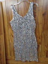 Maner XL Silver Dress Sleeveless Sequined Lined Party NYE