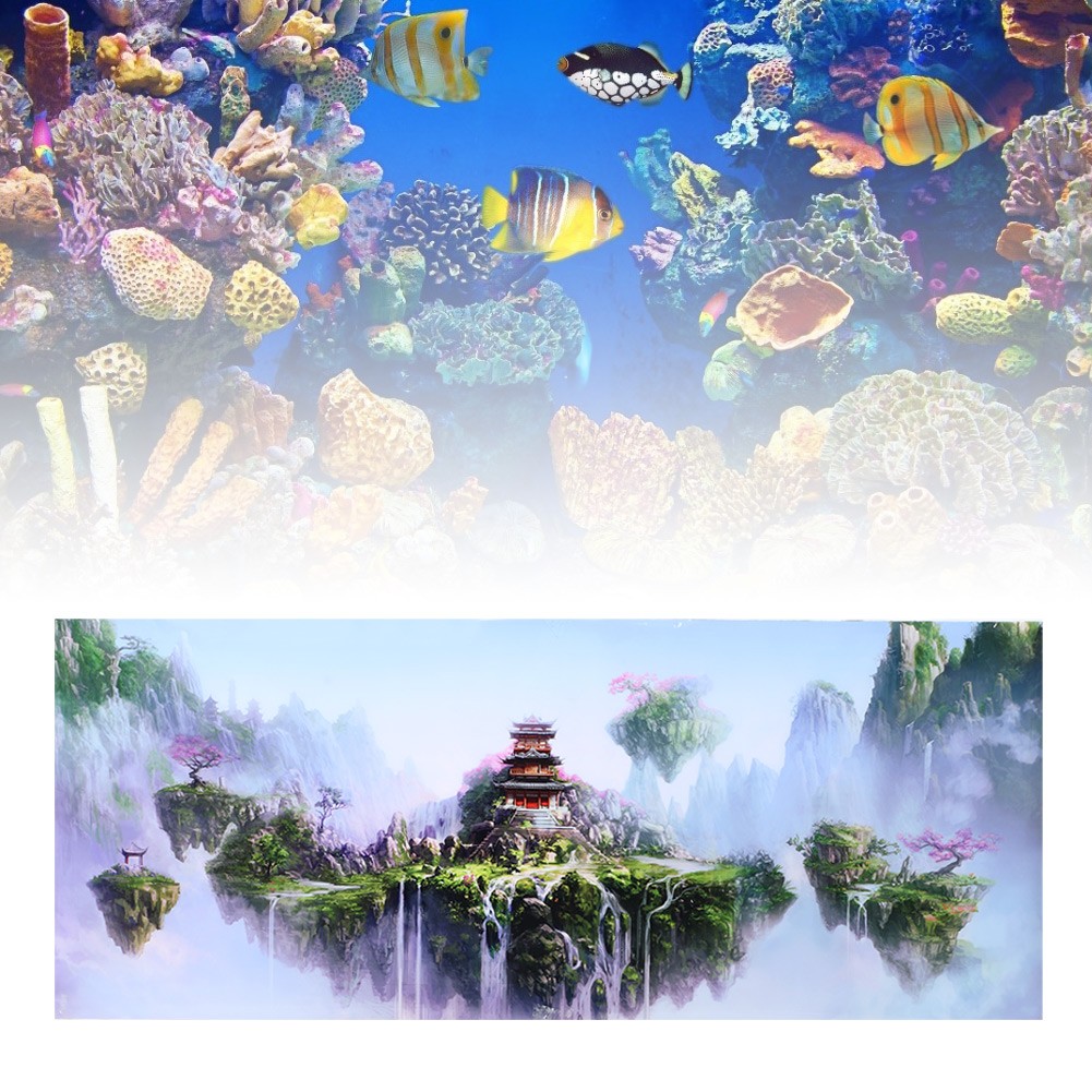 PVC Waterproof Adhesive Sky Castle Pattern Aquarium Background Poster Sticker Fi