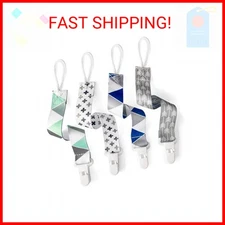 PandaEar Baby Pacifier Clips Solid Color, 4 Pack Universal Holder Leash for Boys