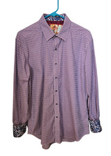 Robert Graham Flip Cuff Shirt Mens Size Medium Purple Blue White Geometric