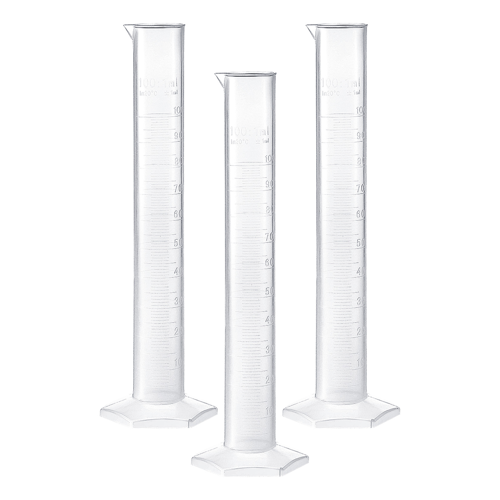 3 Pcs Measuring Graduated Cylinders,for Chemical Measuring,(Clear White, 100ml)