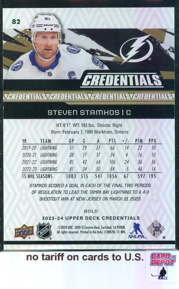 2023-24 Upper Deck Credentials Gold #82 Steven Stamkos 2/5 - Image 2 of 2