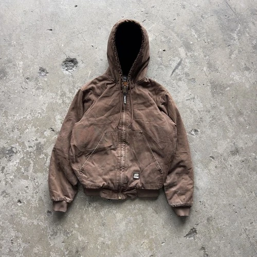 Berne Hooded Duck Jacket HJ375BB Brown Men's M Quilt Lined Workwear Canvas - product listing photo