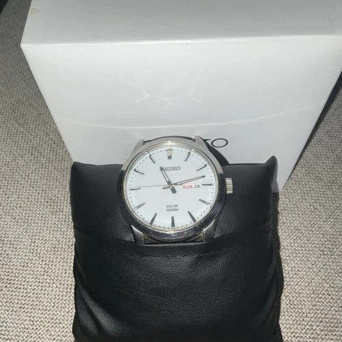 Seiko Solar Day Date Men’s Vintage Watch case only Silver White 44mm