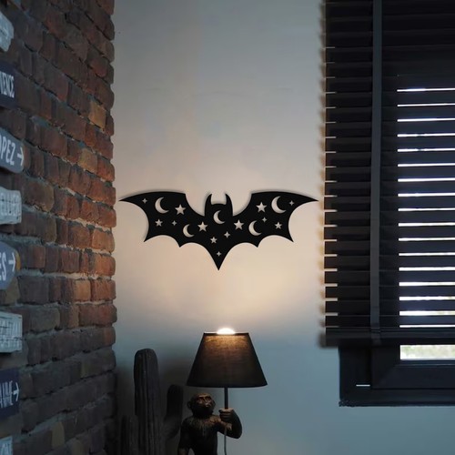 Pipistrello Halloween Metallo Decorazione Arte da Parete Appendere a Parete per Casa Giardino Soggiorno - Foto 4 di 7