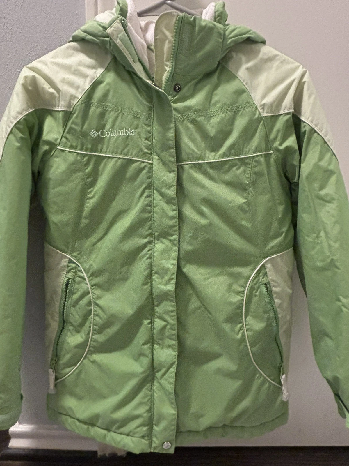 Columbia Jacket Youth 10/12 Green Winter Ski Coat Full Zip Pocket