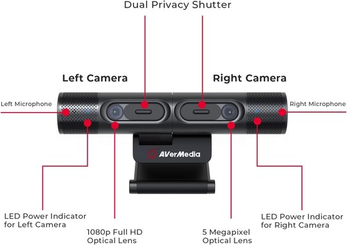 AverMedia PW313D Kamera internetowa Autofokus z 2K30fps i wbudowanym Full HD 1080p Kam - Zdjęcie 6 z 10