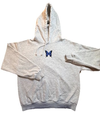 Local Hero's Heather Gray Embroidered Butterfly Graphic Hoodie Wmns M Sweatshirt