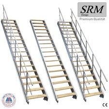 13-er Wangentreppe Stahl Stufenkonsolen für Holzstufen ohne Stufen H: 195-260 cm